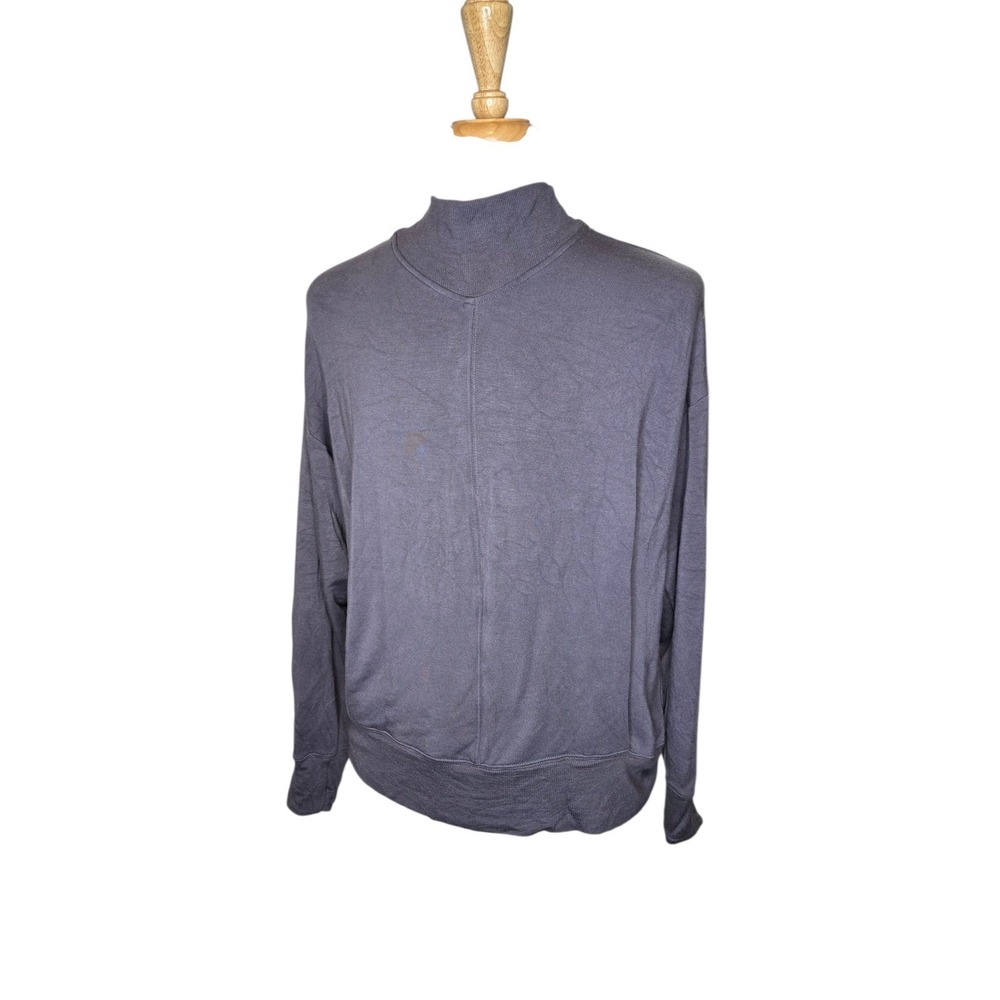 Athleta‎ Mock Neck Sweatshirt L Gray Tencel Modal Thumbholes Athleisure Pullover